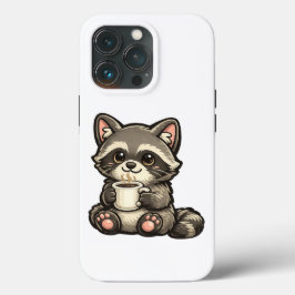 Cute Raccoon with Coffee – Cozy Kawaii Animal iPhone 13 Pro Hoesje