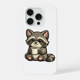 Cute Raccoon with Coffee – Cozy Kawaii Animal iPhone 15 Pro Hoesje