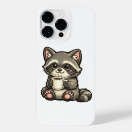 Cute Raccoon with Coffee – Cozy Kawaii Animal iPhone 14 Pro Max Hoesje