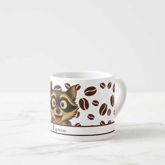 Cute Raccoon With Espresso Bean Background Espresso Kop (Voorkant rechts)