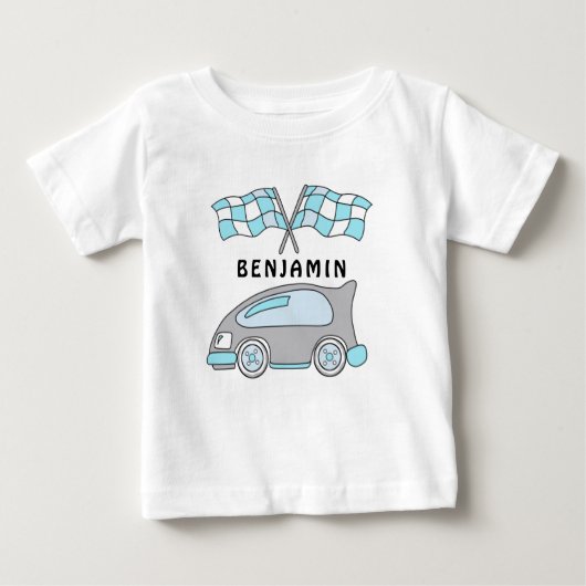 Cute Race Car and Flags Baby Boy Name (Voorkant)