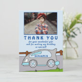 Cute Race Car Blue Anniversaire Merci Photo (Debout devant)