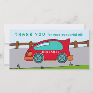 Cute Race Car Red Boy Birthday Dank je wel Bedankkaart