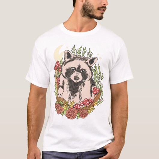 cute Racoon inside a flower bed T-shirt (Voorkant)