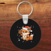 Cute Racoon Lights Tree Cake Funny Xmas Merry Chri Sleutelhanger (Voorkant)