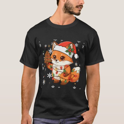 Cute Racoon Lights Tree Cake Funny Xmas Merry Chri T-shirt (Voorkant)