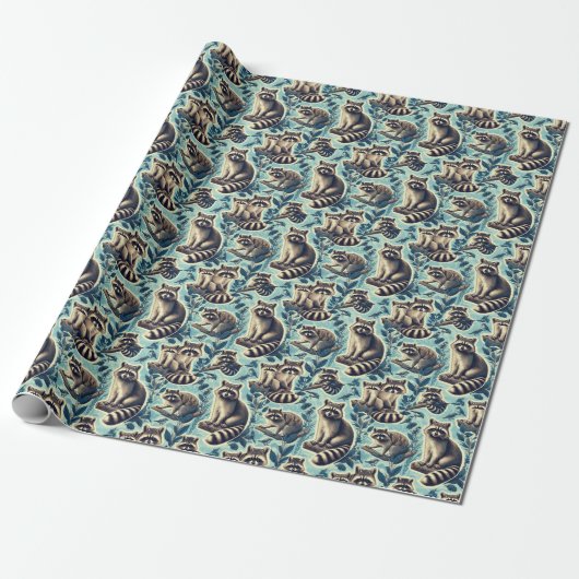 Cute Racoon Pattern Cadeaupapier (Uitgerold)
