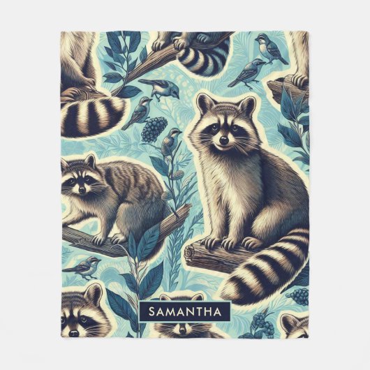 Cute Racoon Pattern Fleece Deken (Voorkant)