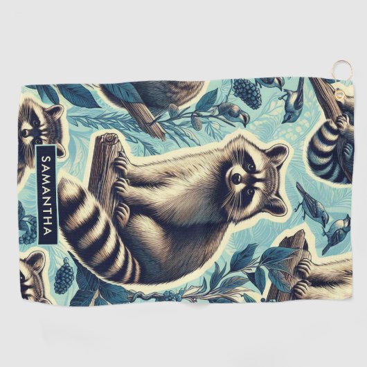 Cute Racoon Pattern Golfhanddoek (Horizontaal)