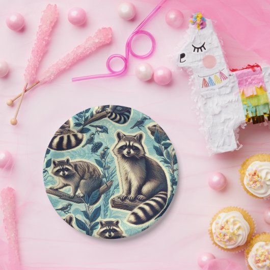 Cute Racoon Pattern Papieren Bordje (Feest)