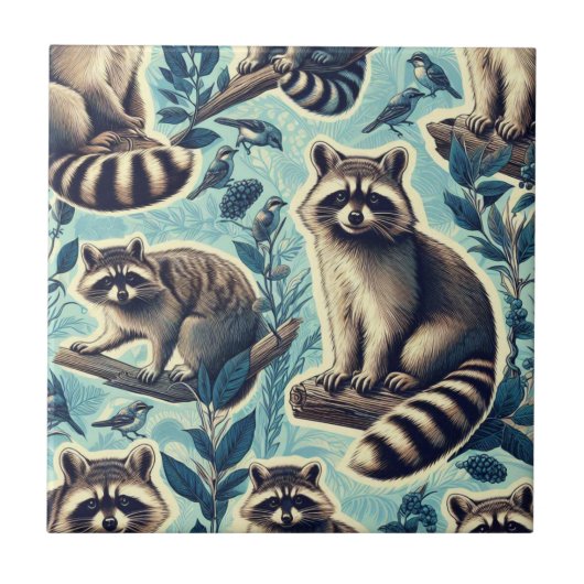 Cute Racoon Pattern Tegeltje (Voorkant)