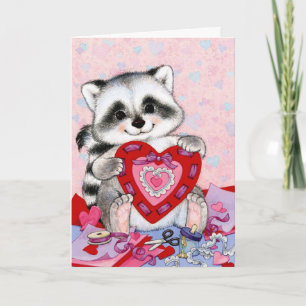 Cute racoon Valentines jour personnalisable carte