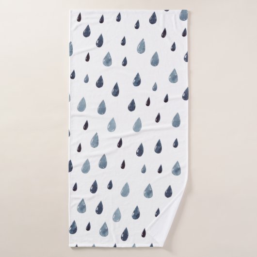 Cute rain. Watercolor seamless pattern. Indigo rai (Serviette de bain)