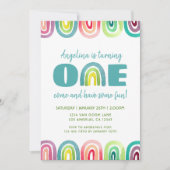 Cute Rainbow 1st Birthday Party Waterverf Kaart (Voorkant)