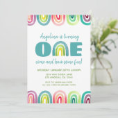 Cute Rainbow 1st Birthday Party Waterverf Kaart (Staand voorkant)