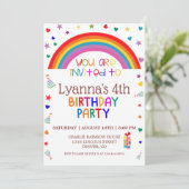 Cute Rainbow 4th Birthday Party Invitation (Debout devant)