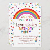 Cute Rainbow 4th Birthday Party Invitation (Devant / Derrière)
