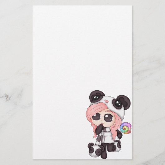Cute Rainbow Anime Panda Girl Briefpapier (Voorkant)