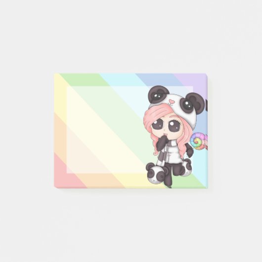 Cute Rainbow Anime Panda Girl Post-it® Notes (Voorkant)