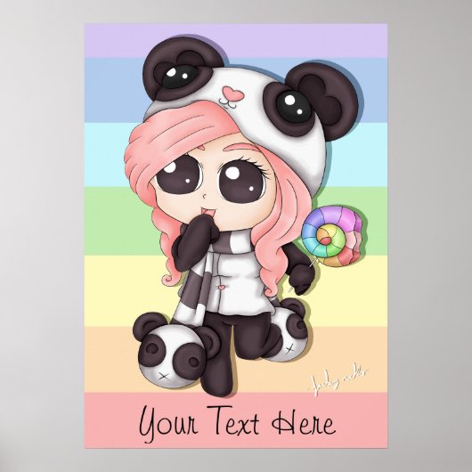Cute Rainbow Anime Panda Girl Poster (Voorkant)