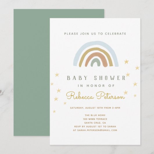 Cute Rainbow Baby shower Invitation Kaart (Voorkant / Achterkant)
