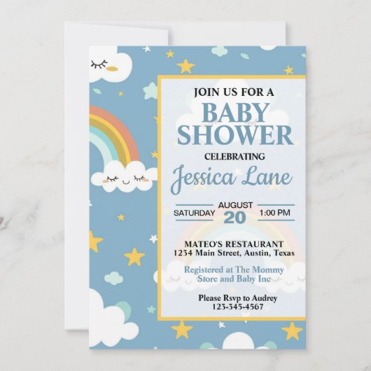 Cute Rainbow Baby shower Invitation Kaart (Voorkant)