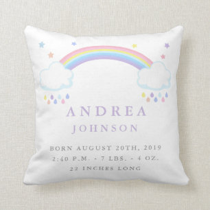 Cute Rainbow Birth Announcement Nursery Pillow Kussen