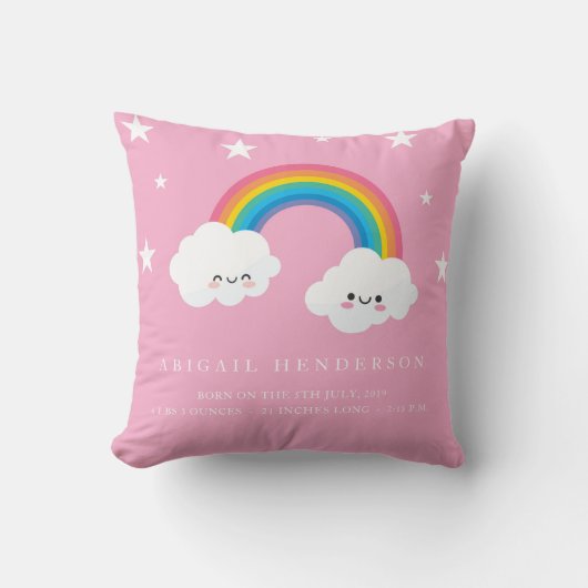 Cute Rainbow Birth Announcement Pillow Kussen (Voorkant)
