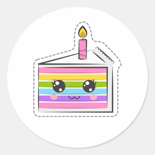Cute Rainbow Birthday Cake Kawaii Sticker (Voorkant)