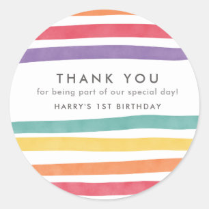 Cute Rainbow Birthday Party Dank u wel! Ronde Sticker