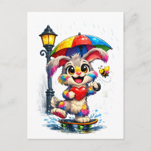 Cute Rainbow Bunny with Umbrella Design Briefkaart