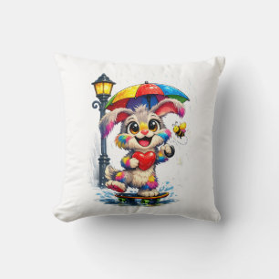 Cute Rainbow Bunny with Umbrella Design Kussen