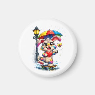 Cute Rainbow Bunny with Umbrella Design Magneet