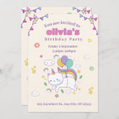 Cute Rainbow Cat Unicorn Birthday Invitation (Devant / Derrière)