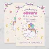 Cute Rainbow Cat Unicorn Birthday Invitation  Kaart (Voorkant / Achterkant)