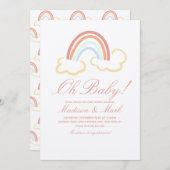Cute Rainbow Cloud Doodle Baby shower Rustic Kaart (Voorkant / Achterkant)