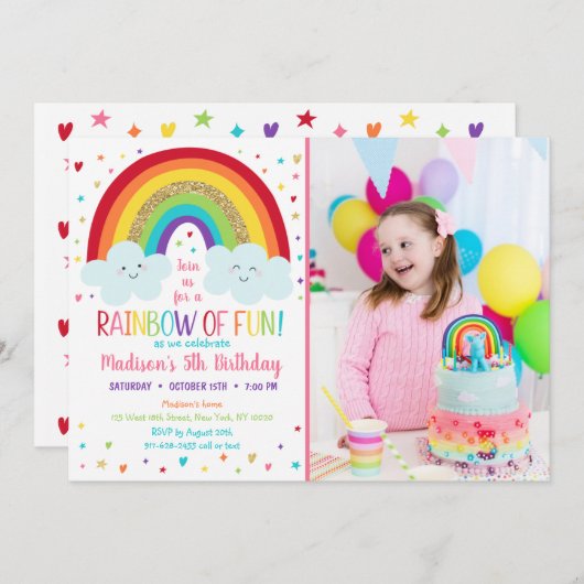 Cute Rainbow Clouds Birthday Kaart (Voorkant / Achterkant)