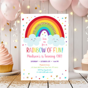 Cute Rainbow Clouds First Birthday Kaart