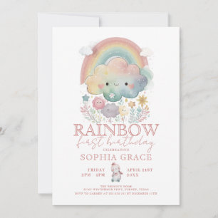 Cute Rainbow Clouds & Flowers Girl Birthday Kaart