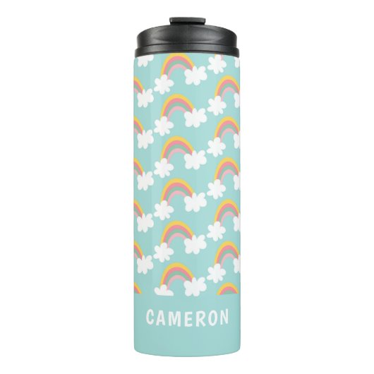 Cute Rainbow Clouds, gepersonaliseerd Thermosbeker (Voorkant)