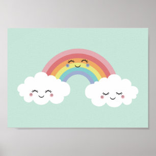 Cute Rainbow Clouds Kinder Room Poster Print