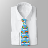 Cute Rainbow Clouds Sky Blue Bright Pattern Stropdas (Gebonden)