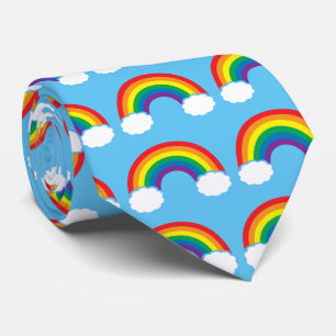 Cute Rainbow Clouds Sky Blue Bright Pattern Stropdas