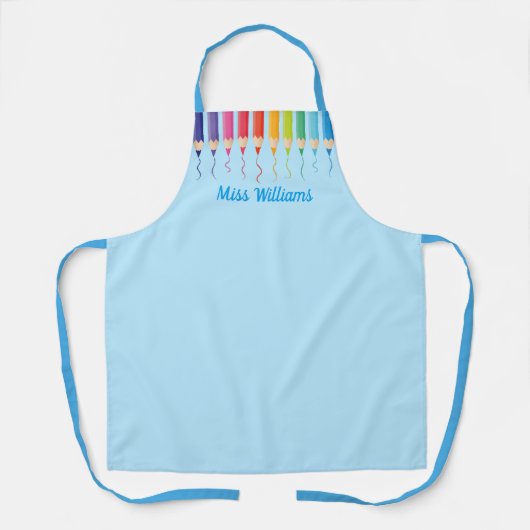 Cute Rainbow Colored Pencils Blue Art Teacher Schort (Voorkant)