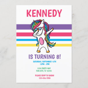 Cute Rainbow Dabbing Unicorn Girls Birthday Party Kaart
