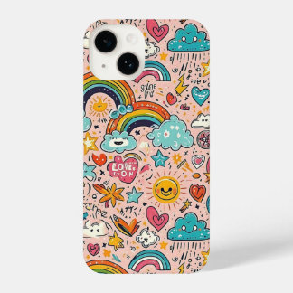 Cute Rainbow Doodle Pattern iPhone 14 Hoesje