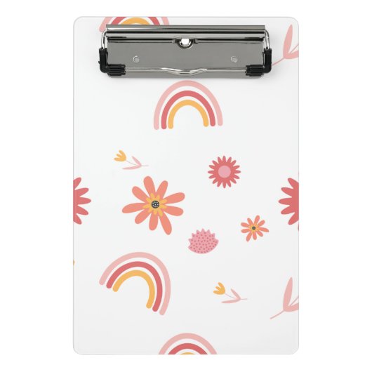 Cute Rainbow & Floral Pastel Pattern Mini Klembord (Voorkant)