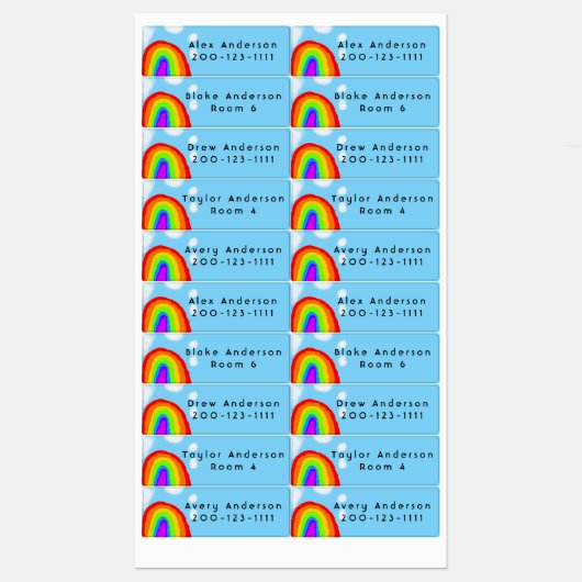 Cute Rainbow Gepersonaliseerd Kind Labels (Vel)