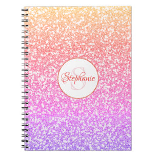 Cute Rainbow Glitter Monogramme Name Notitieboek