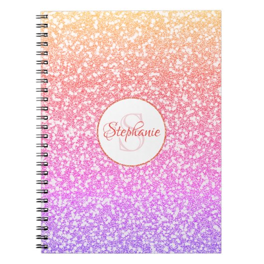 Cute Rainbow Glitter Monogramme Name Notitieboek (Voorkant)